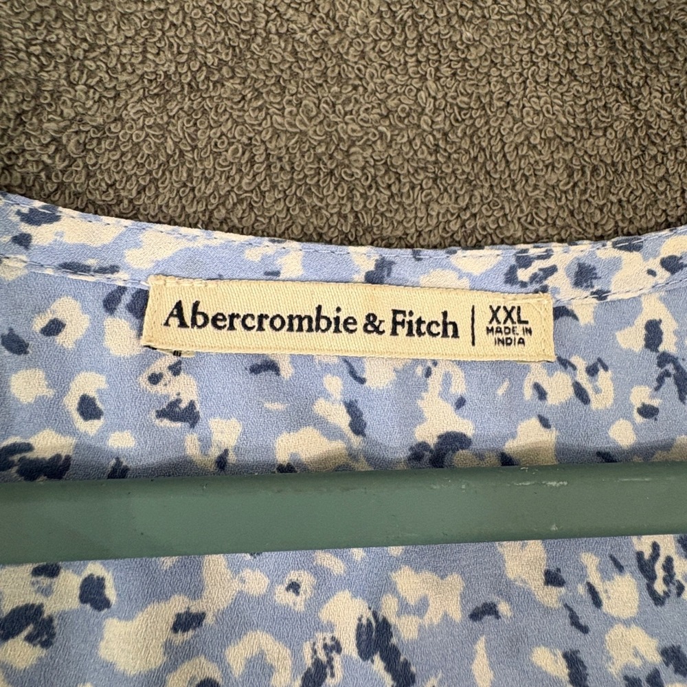 Abercrombie & Fitch Blouse Womens XXL Blue Floral Twist Front Balloon Sleeve Top - Picture 6 of 10